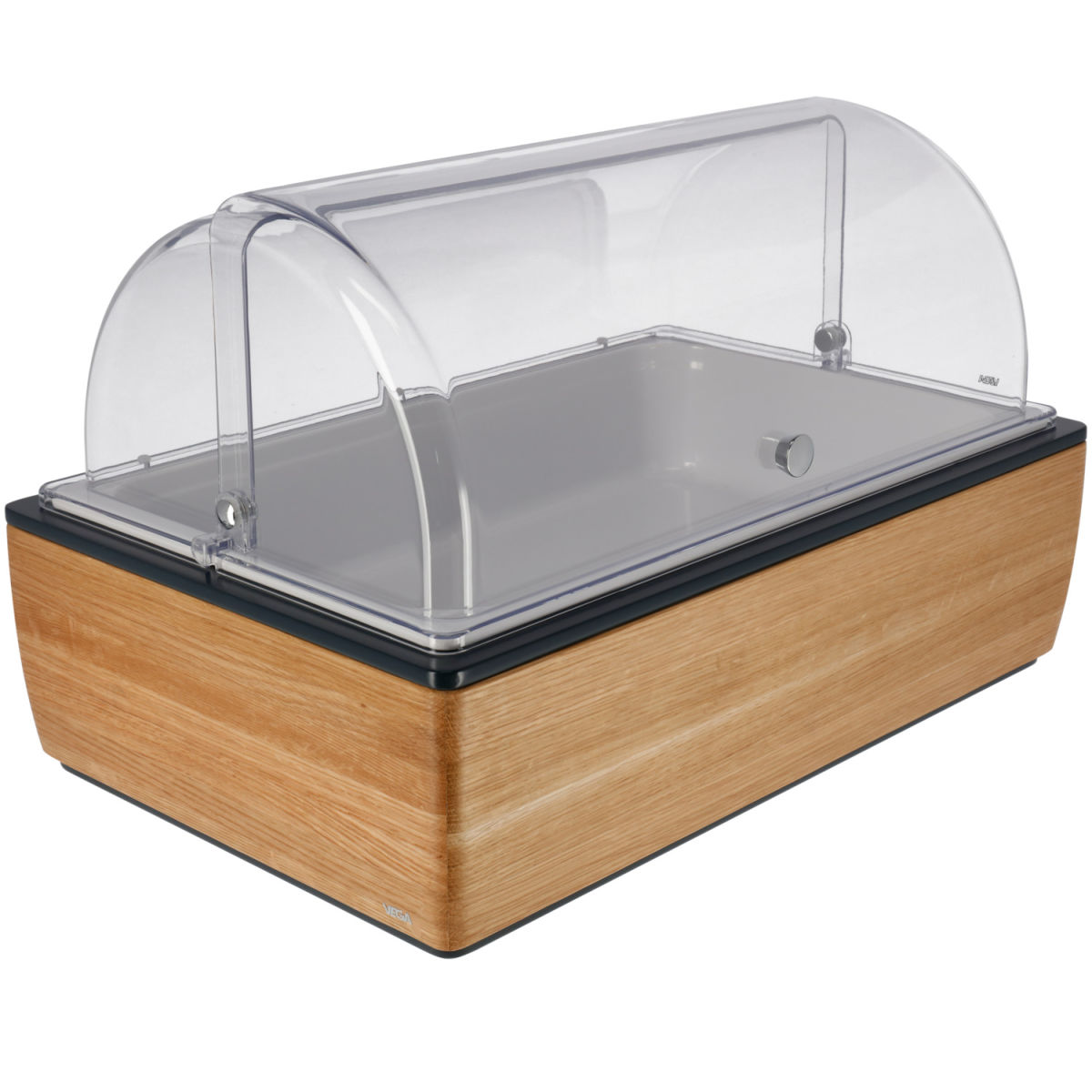 Vetrina salvafreschezza Montana quercia 10 cm melamina bianca 1/1 VEGA; Misura GN 1/1, 55.4x35.2x29.9 cm (LxLxH); quercia/trasparente/bianco; rettangolare