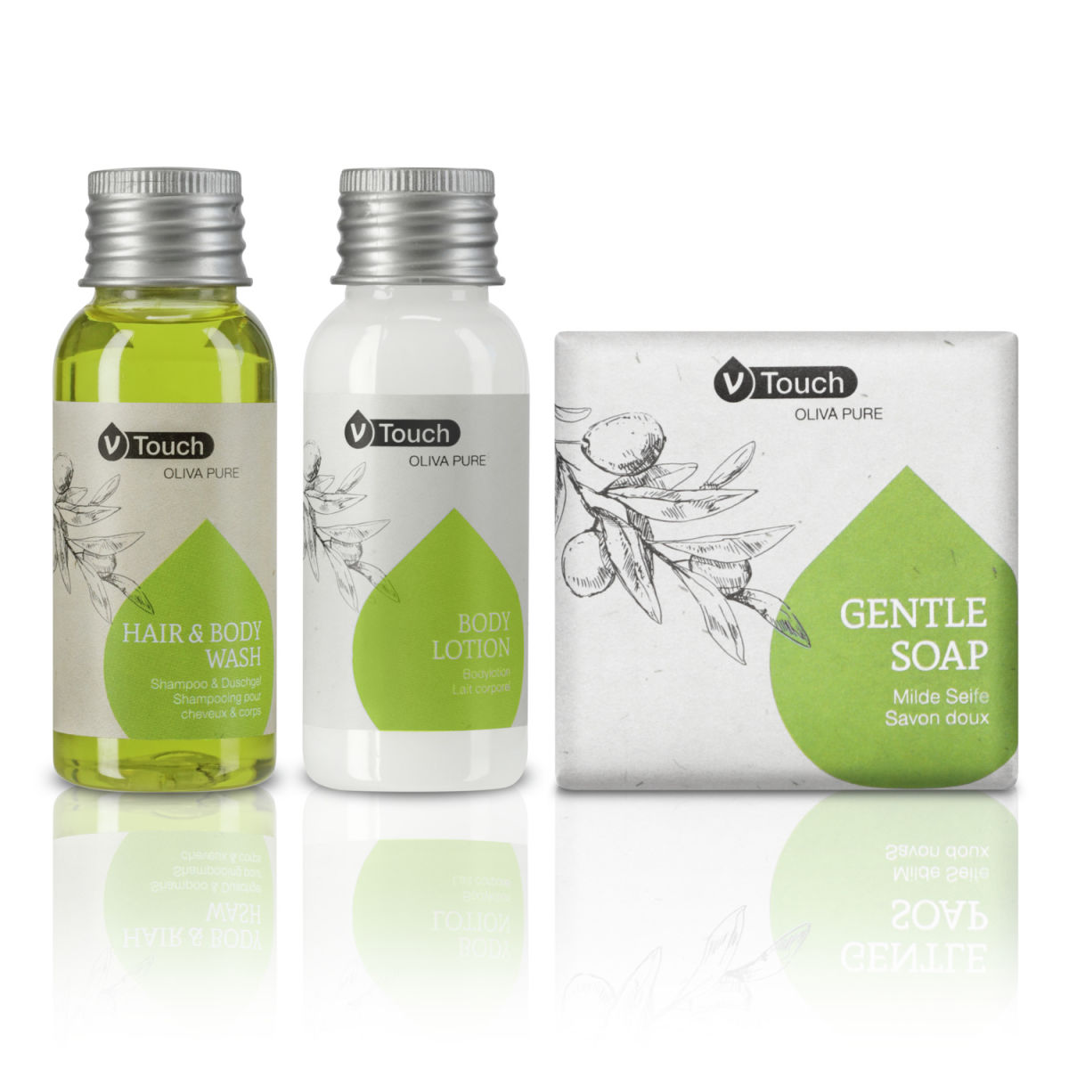 V-Touch Mustergarnitur Hotelkosmetik Oliva Pure 3-teilig mehrfarbig