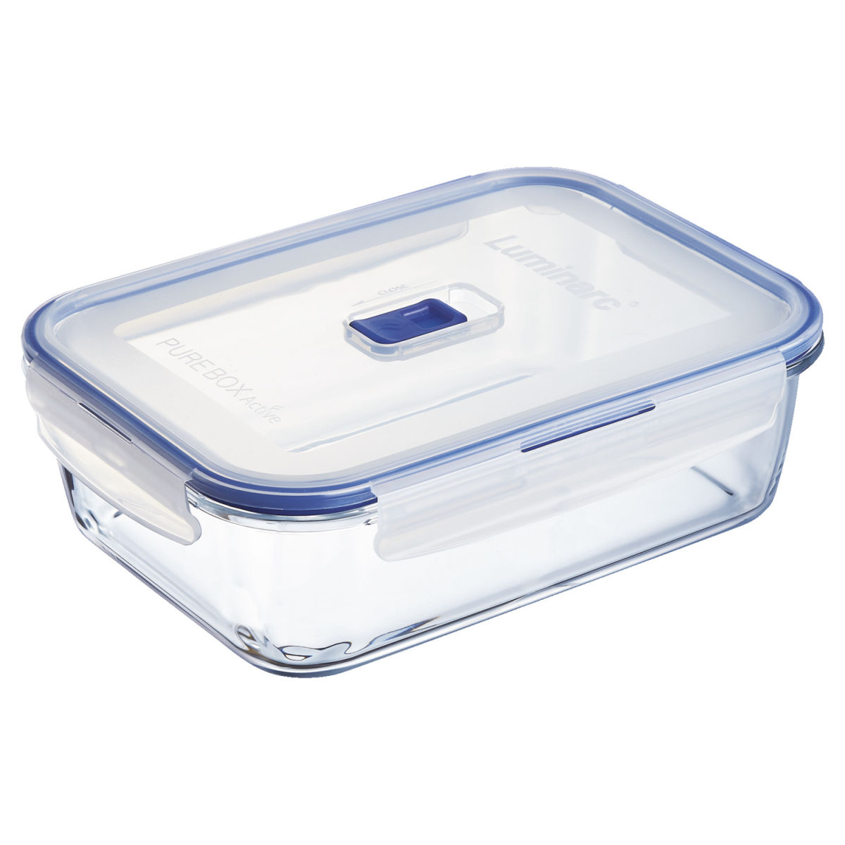 Ciotola in vetro Pure Box Active con coperchio rettangolare Luminarc; 380ml, 14.2x10.75x6.1 cm (LxLxH); trasparente; rettangolare; 6 pz. / confezione