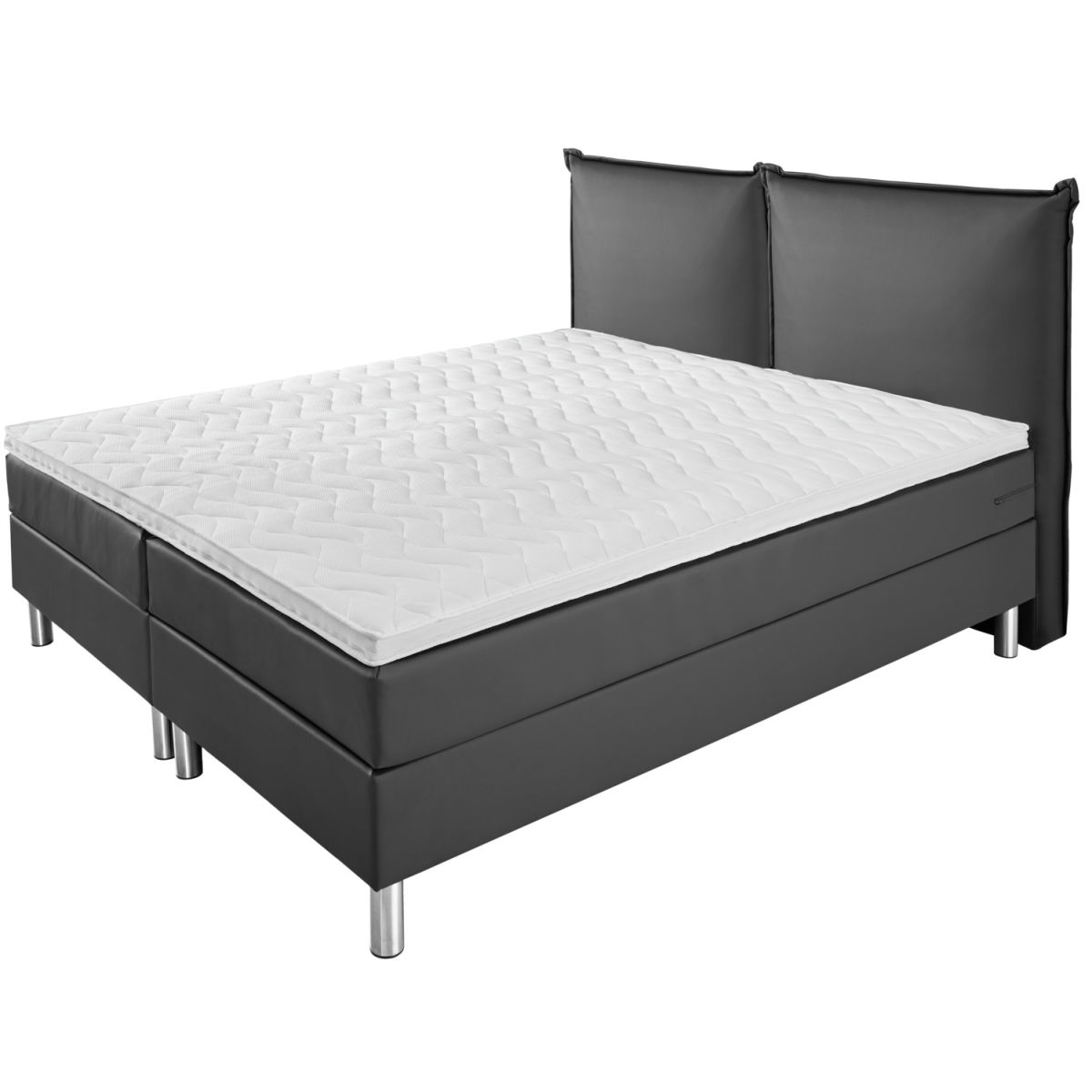 Letto Boxspring Comfort similpelle, testiera imbottita ERWIN M.; 180x200x60 cm (LxLxH); grigio scuro; duro