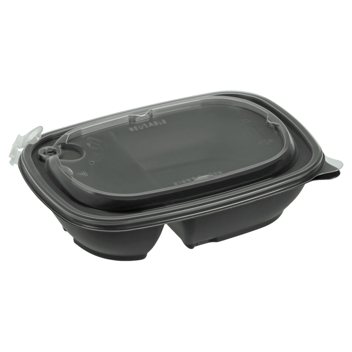 Envase multiuso reutilizable para comida Suplesse 2 compartimentos con tapadera incluida suplesse; 900ml, 23x17x5 cm (LgxAnxAt); negro; ovalada; 50 pz. / Paquete