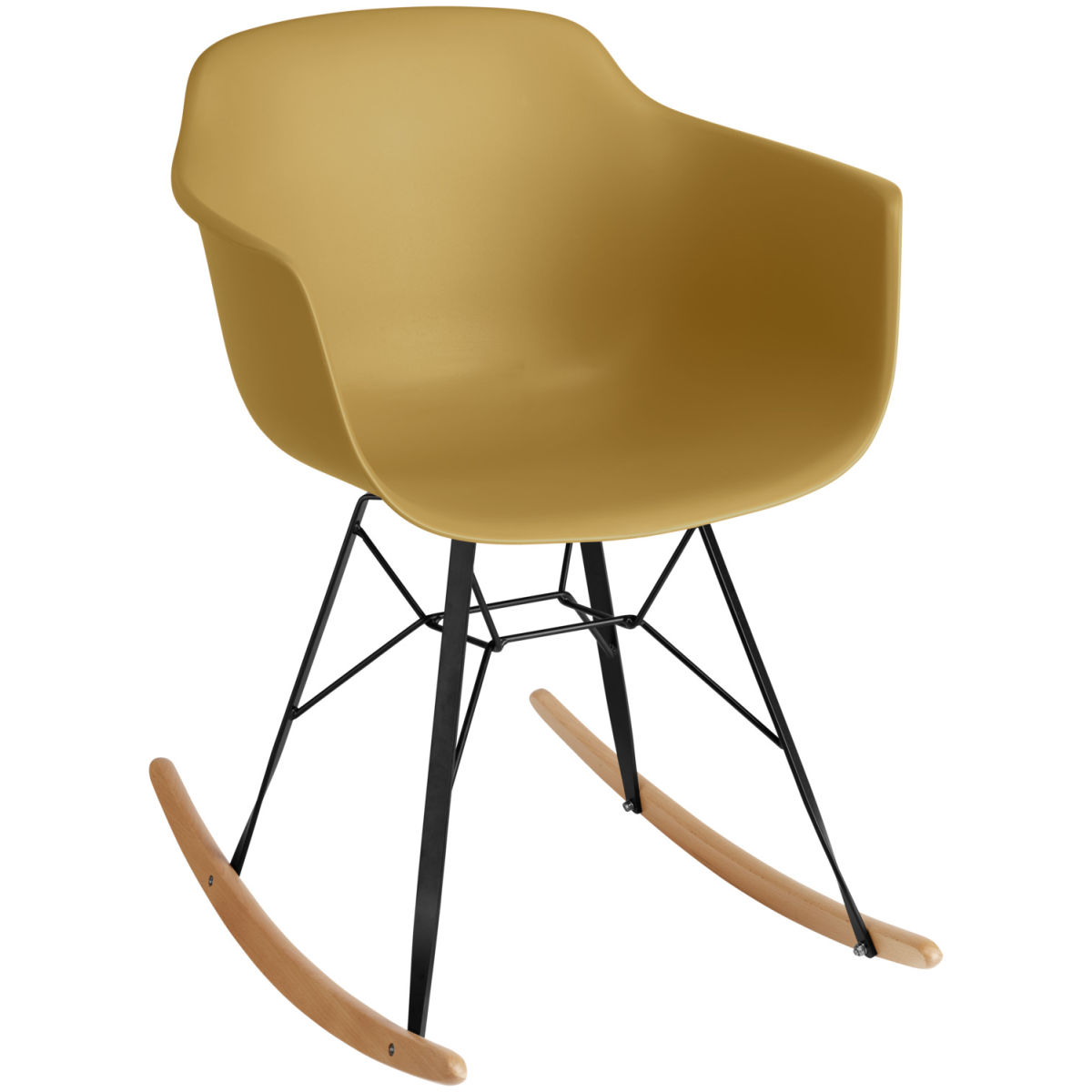 Sedia a dondolo Emeo con braccioli VEGA; 69x58x82.5 cm (LxPxH); seduta senape, struttura quercia/naturale; 2 set / confezione