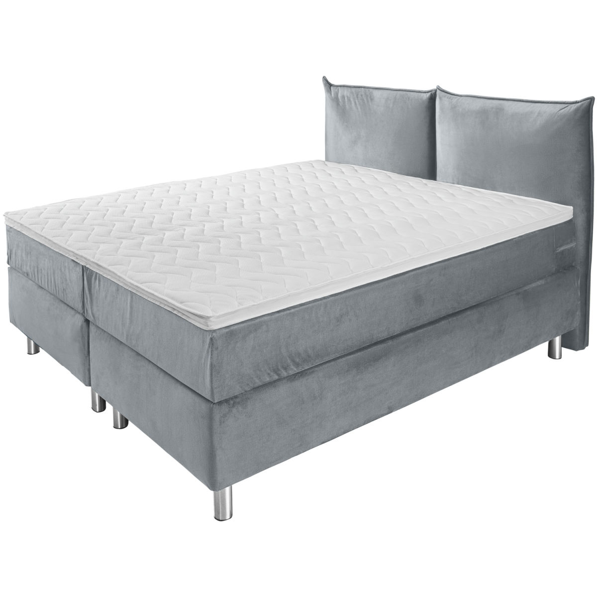 Letto Boxspring Comfort velluto, testiera imbottita ERWIN M.; 200x200x60 cm (LxLxH); grigio chiaro; duro