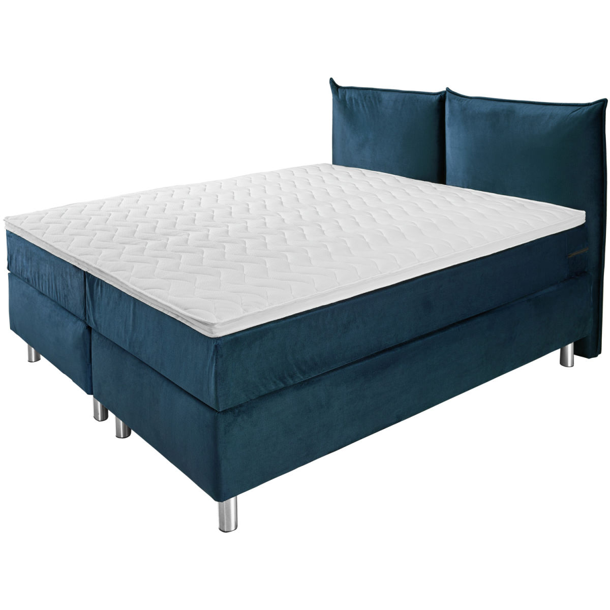 Letto Boxspring Comfort velluto, testiera imbottita ERWIN M.; 180x200x60 cm (LxLxH); blu scuro; duro