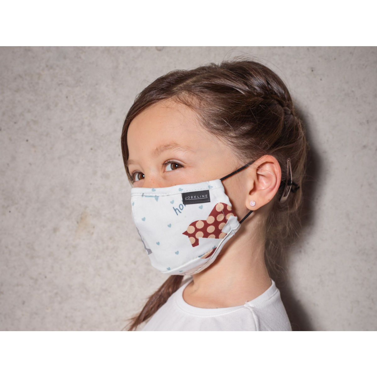 Mascherina protettiva per bambini riutilizzabile  motivo cavalli JOBELINE; bianco crema