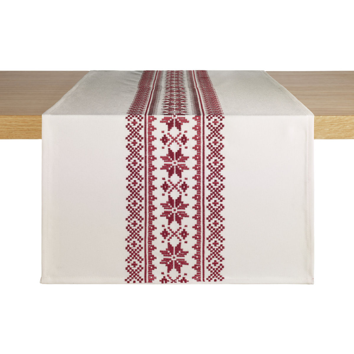 Camino de mesa Nova Nordica ERWIN M.; 40x130 cm (AnxLg); crudo/rojooscuro