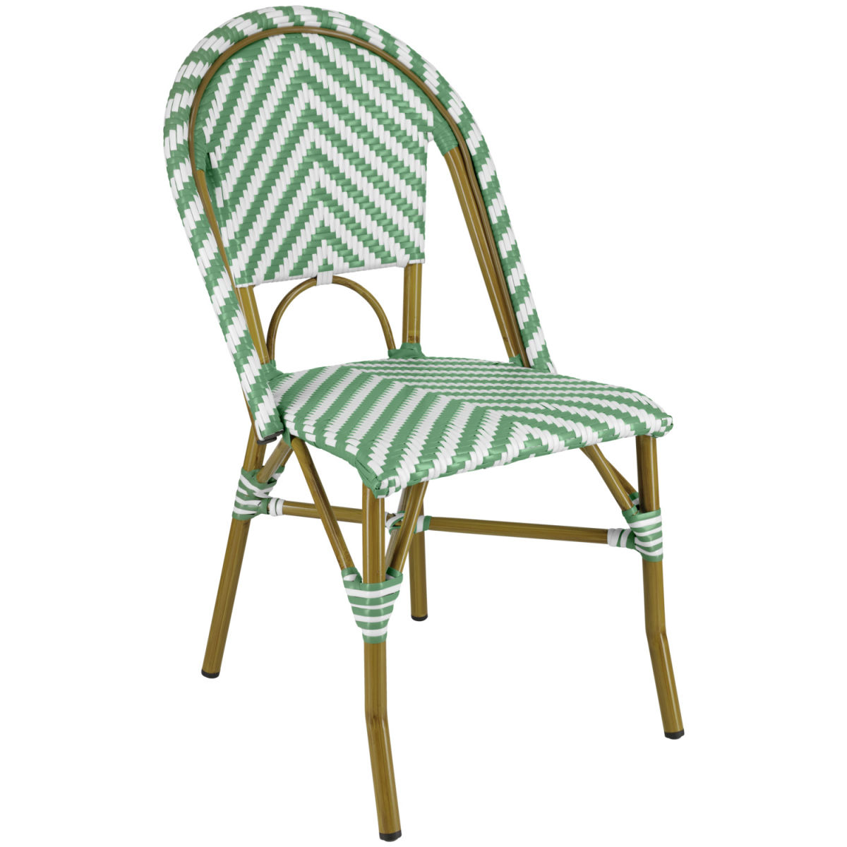 PULSIVA Outdoor-Bistrostuhl Paris Kunststoff 46x56x89 cm (BxTxH); Sitz grün/weiß, Gestell braun; 2 Stück / Pack