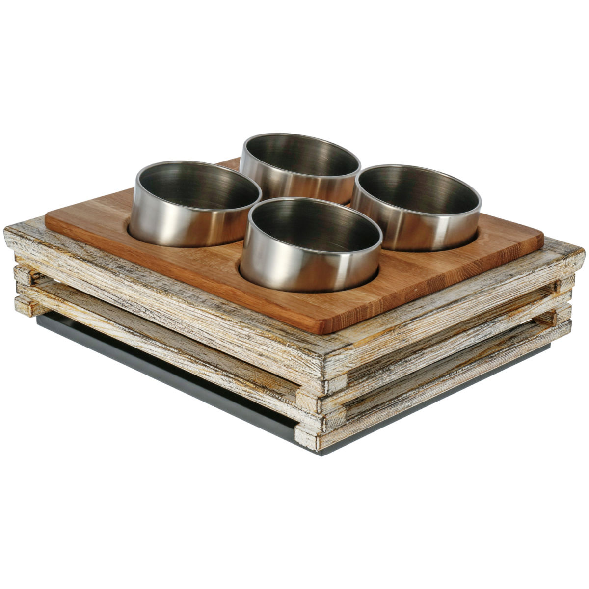 Portaposate Natchez 1/2 VEGA; Misura GN 1/2, 37x31x13.5 cm (LxLxH); bianco vintage/quercia/acciaio inox; rettangolare