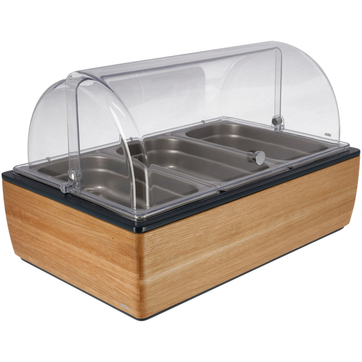 Vetrina salvafreschezza Montana quercia 6,5 cm acciaio 3 x 1/3 VEGA; Misura GN 1/1, 57x36.5x27.4 cm (LxLxH); quercia/trasparente/acciaio inox; rettangolare