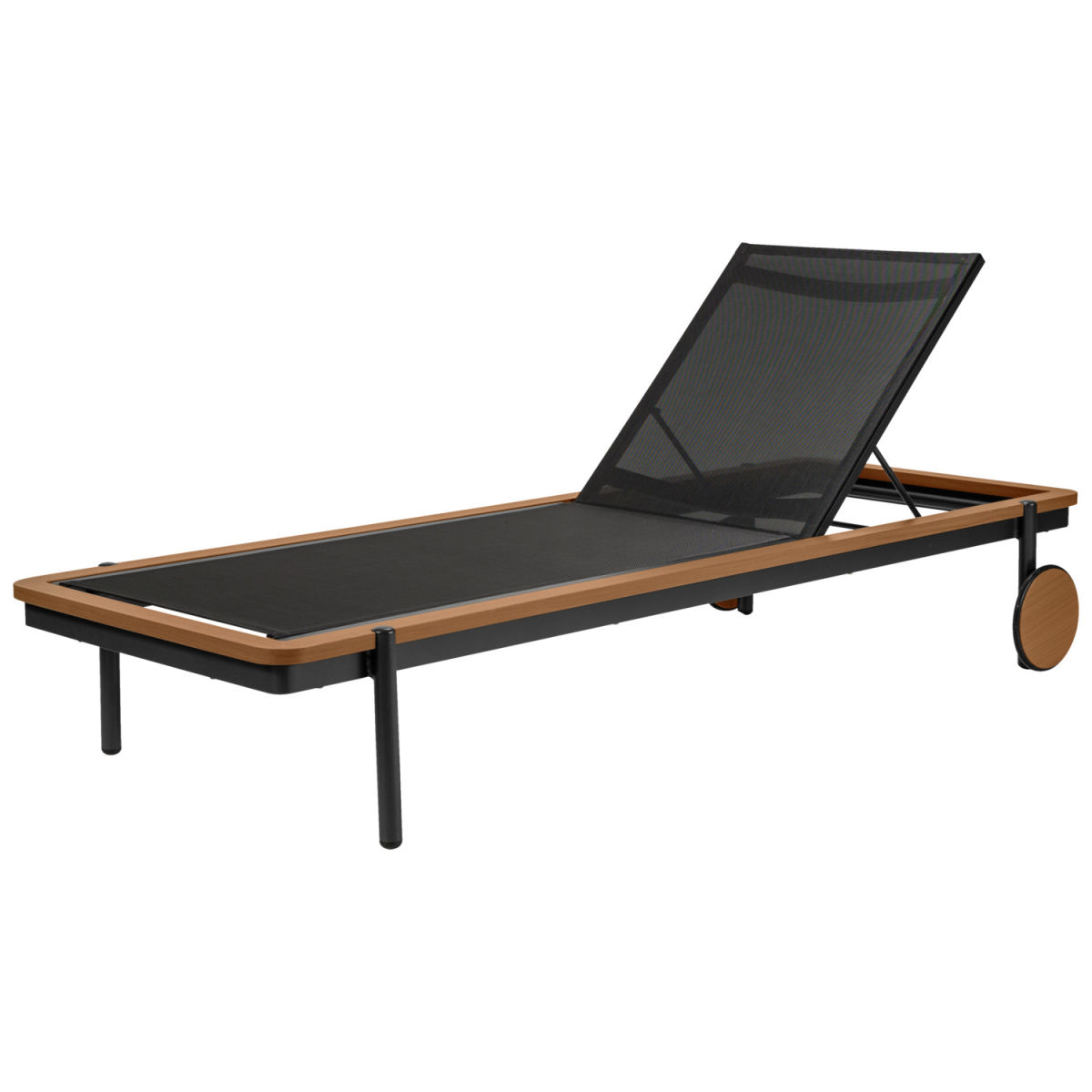 Vega Ligbed Rivan; 202x72x33 cm (LxBxH); zitting antraciet, frame teak