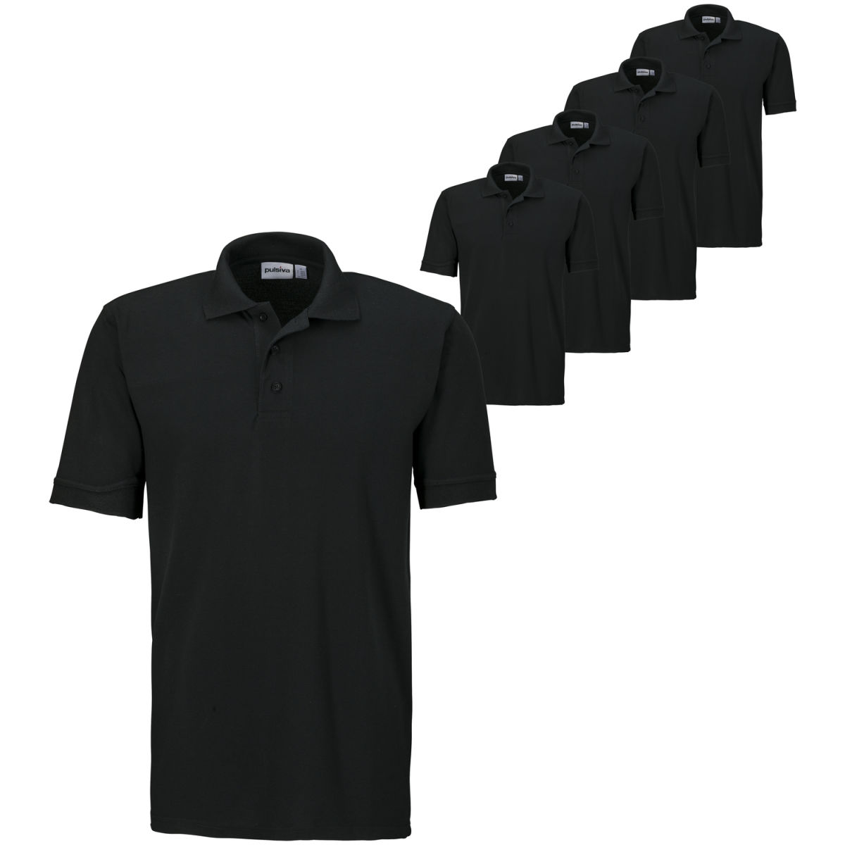 Polo da uomo in confezione risparmio Sunny maniche corte PULSIVA; Taglia 2XL; nero; 5 pz. / Pacco