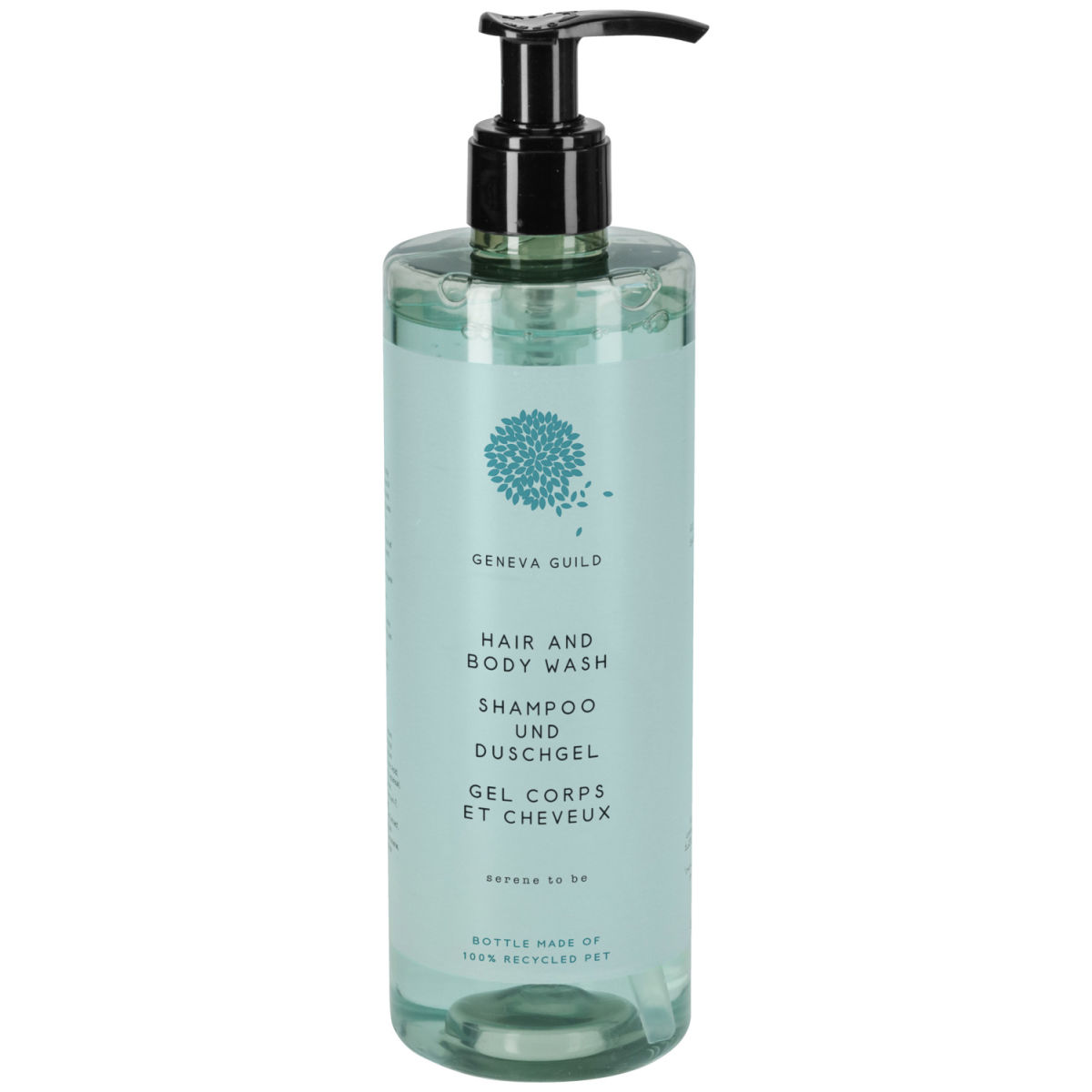 Shampoo & gel doccia Geneva Guild 2 in 1 in dispenser a pompa V-Touch; 380 ml; blu; 18 pz. / confezione