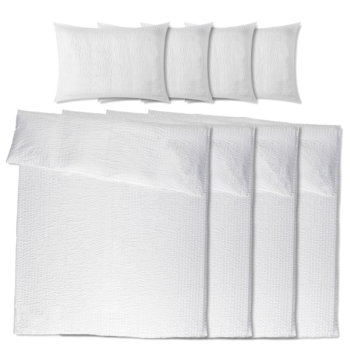 PULSIVA Voordeelpak Madisson Seersucker; 160x210 cm (BxL), 65x100 cm (LxB); wit; 4 set / verpakking