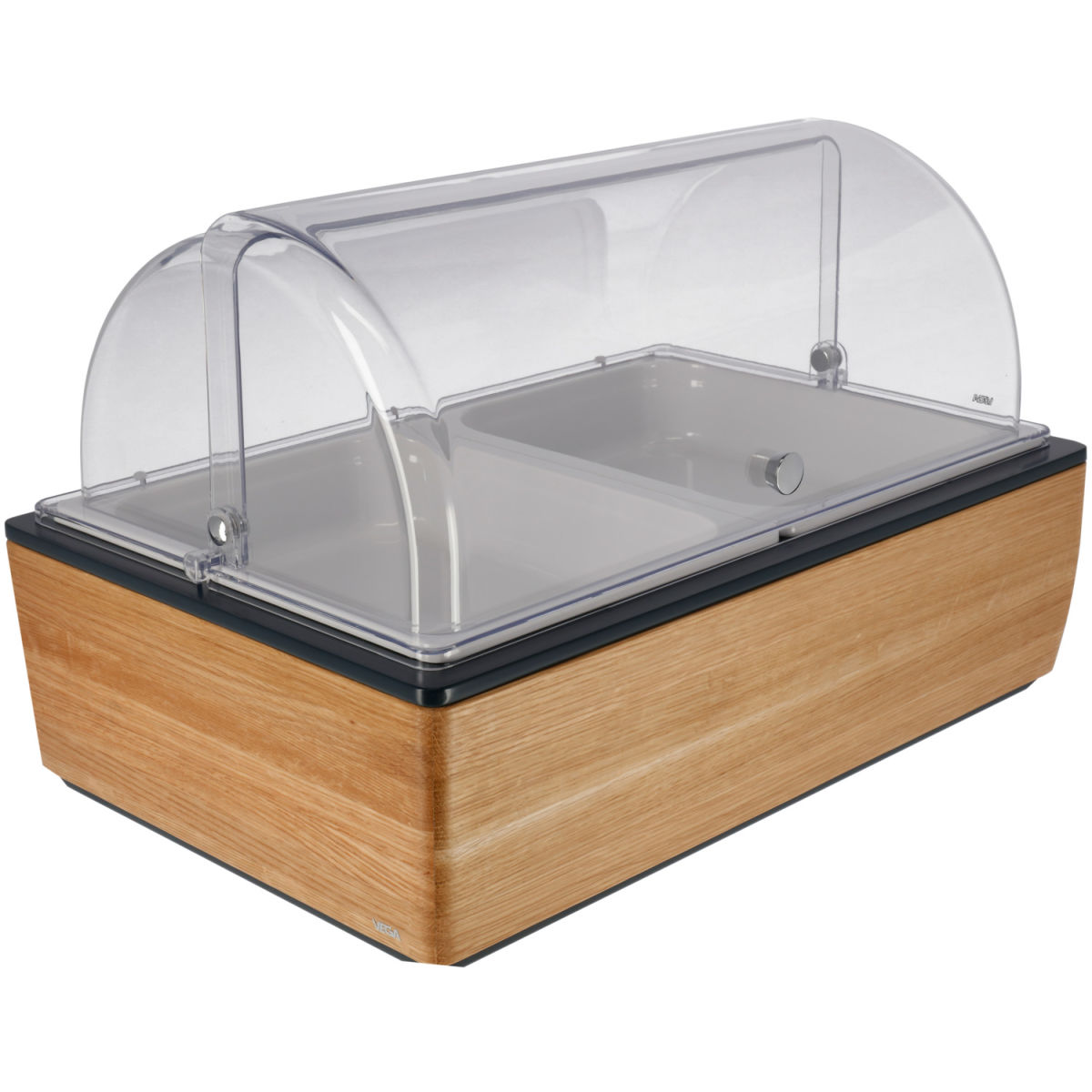 Vetrina salvafreschezza Montana quercia 6,5 cm melamina bianca 2 x 1/2 VEGA; Misura GN 1/1, 57x36.5x27.4 cm (LxLxH); quercia/trasparente/bianco; rettangolare