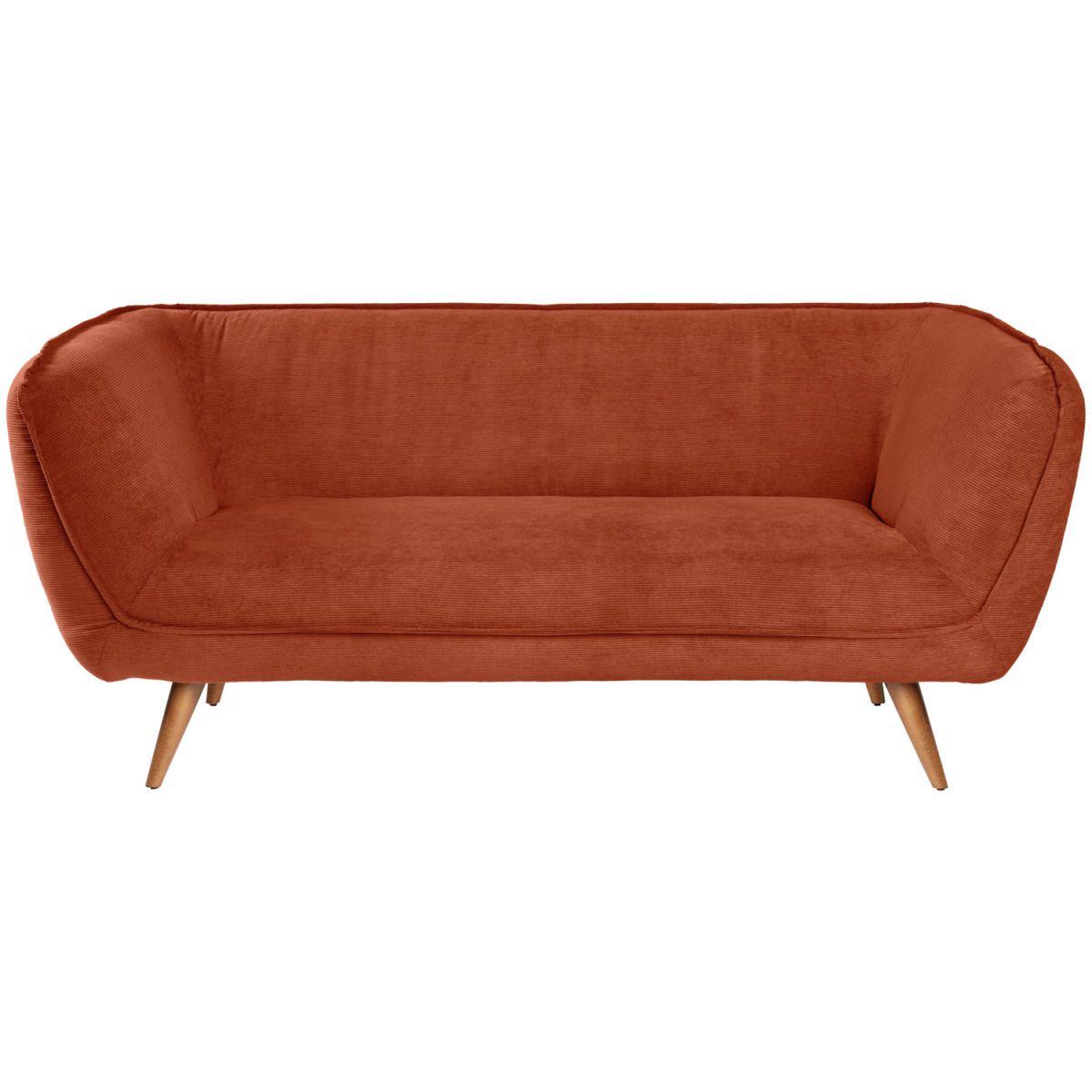 Divano a 3 posti Kelso a coste, gambe marroni VEGA; 183x88x76 cm (LxPxH); seduta terracotta, struttura faggio