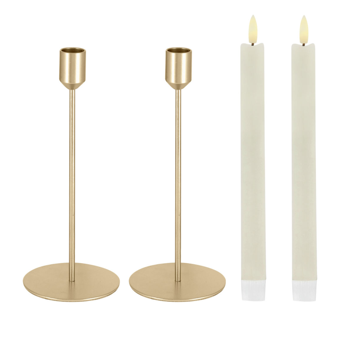 Set di candelieri affusolati Aveni con candele LED, 4 pezzi VEGA; 21 cm (H); oro/bianco crema