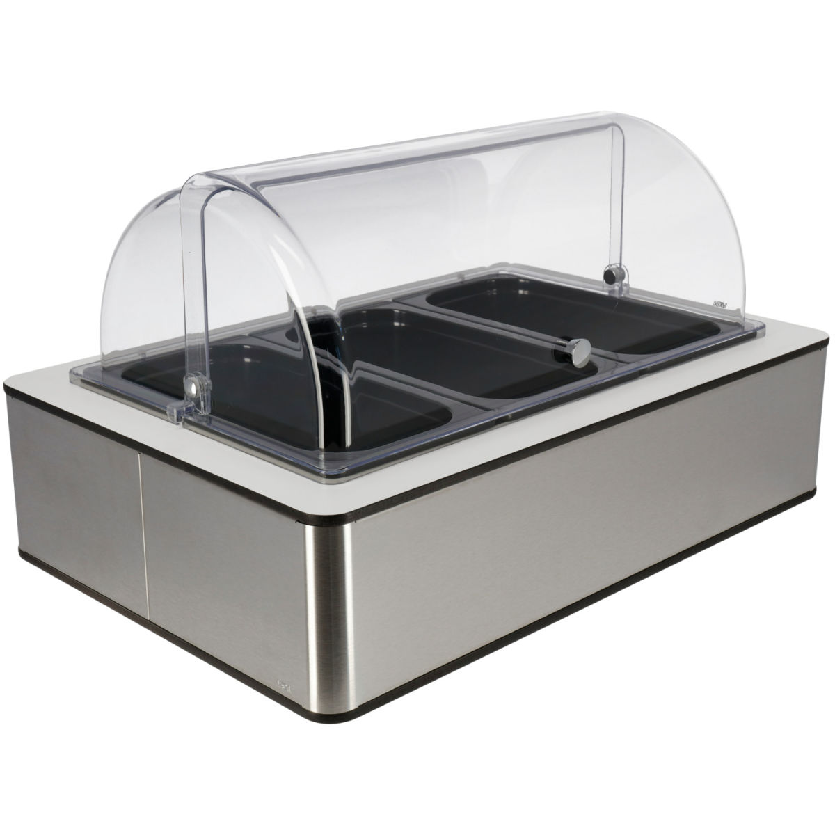 Vitrina refrigeradora Fundale blanco 10 cm melamina negro 3 x 1/3 VEGA; Medida GN 1/1, 57x36.5x27.4 cm (LgxAnxAt); nogal/transparente/blanco; rectangular