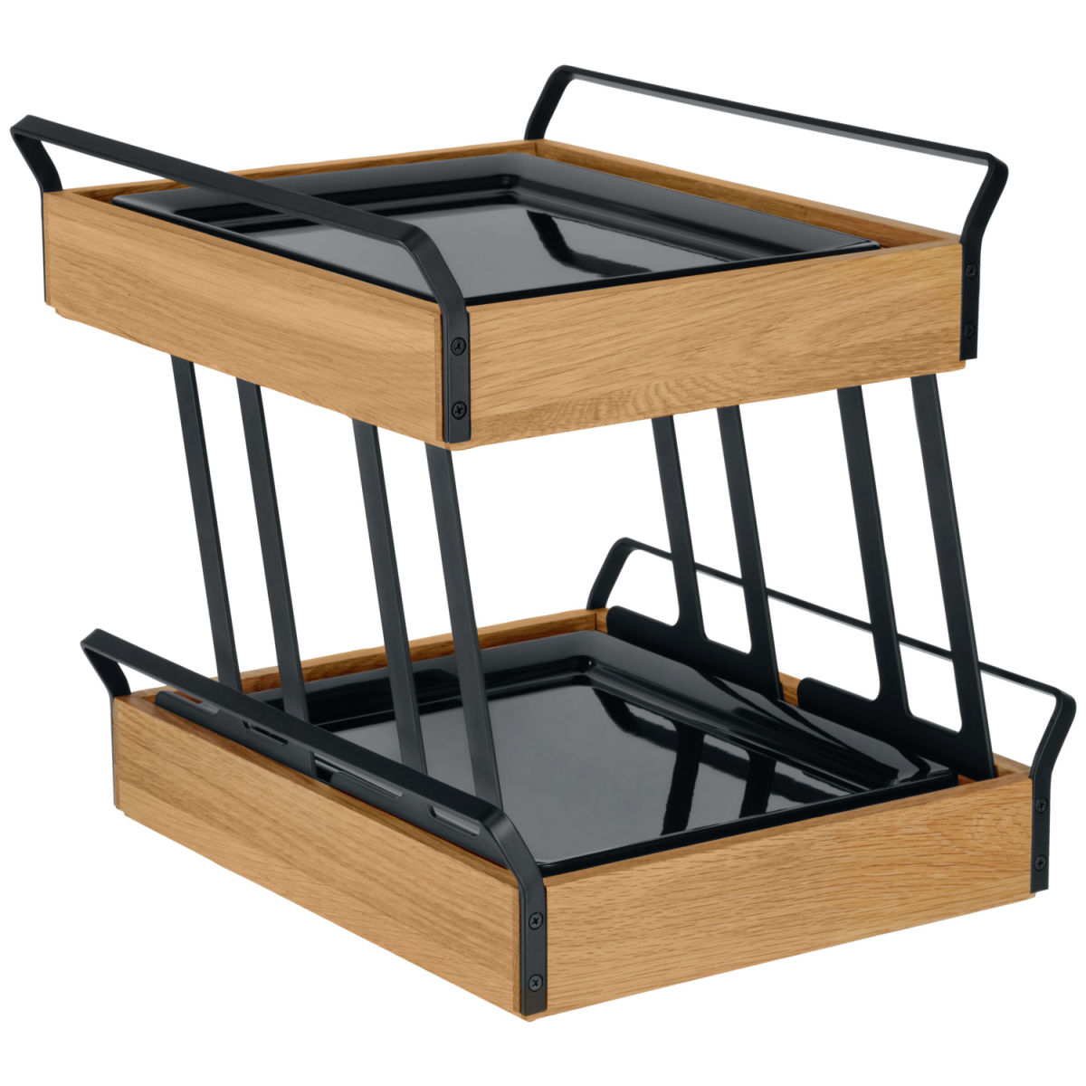Vega Koeldisplay Esino Melamine laag 1/2 + laag 1/2 twee niveaus; GN 1/2, 35.4x38.6x36.9 cm (LxBxH); eiken/zwart; rechthoekig