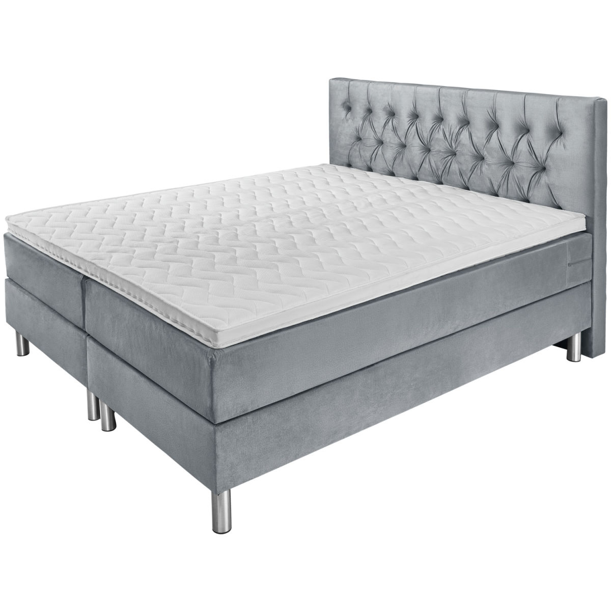 Letto componibile Comfort velluto, testiera Chesterfield. ERWIN M.; 180x200x60 cm (LxLxH); grigio chiaro; duro