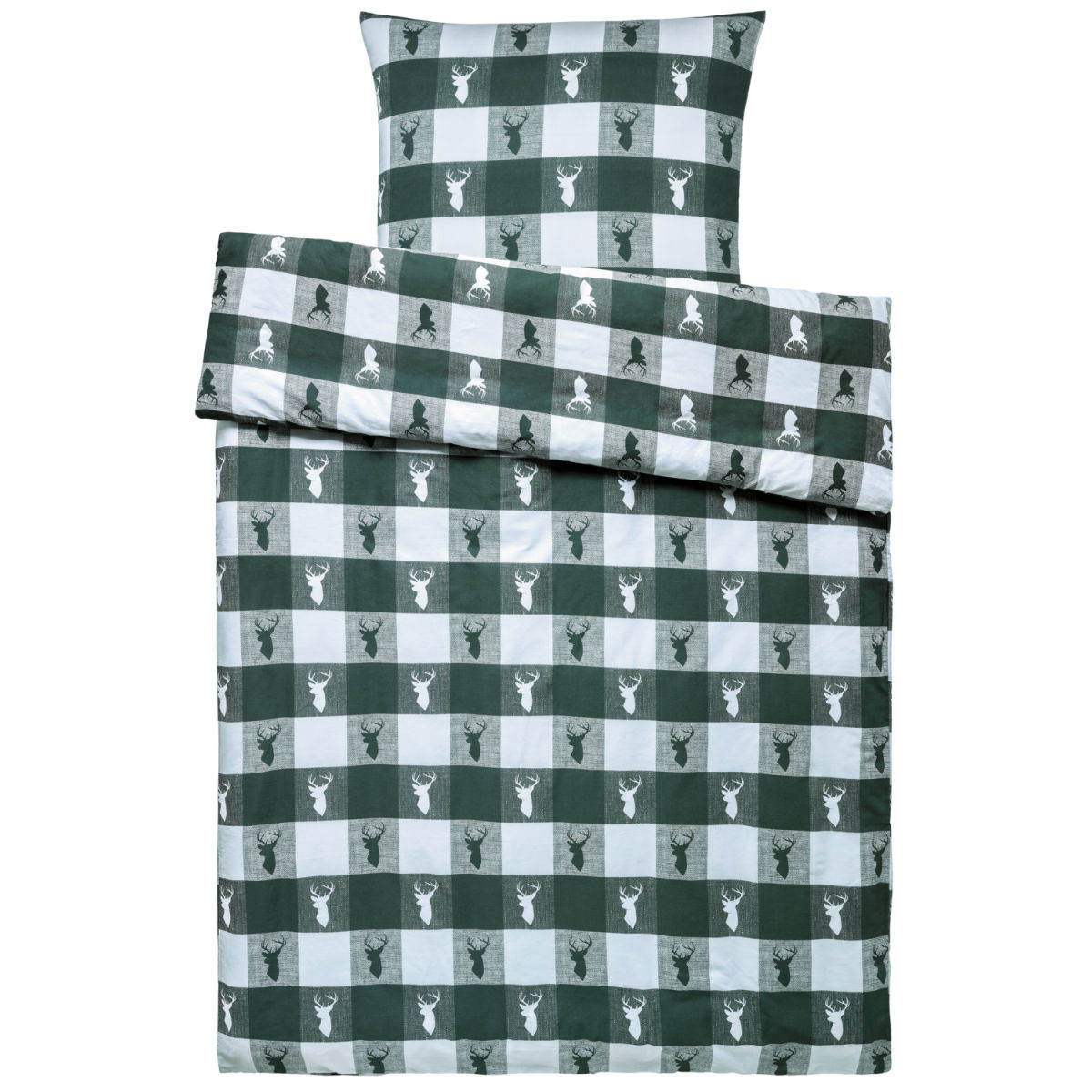 Coordinato Villach ERWIN M.; 140x200 cm (LxL), 90x70 cm (LxL); verde scuro/bianco