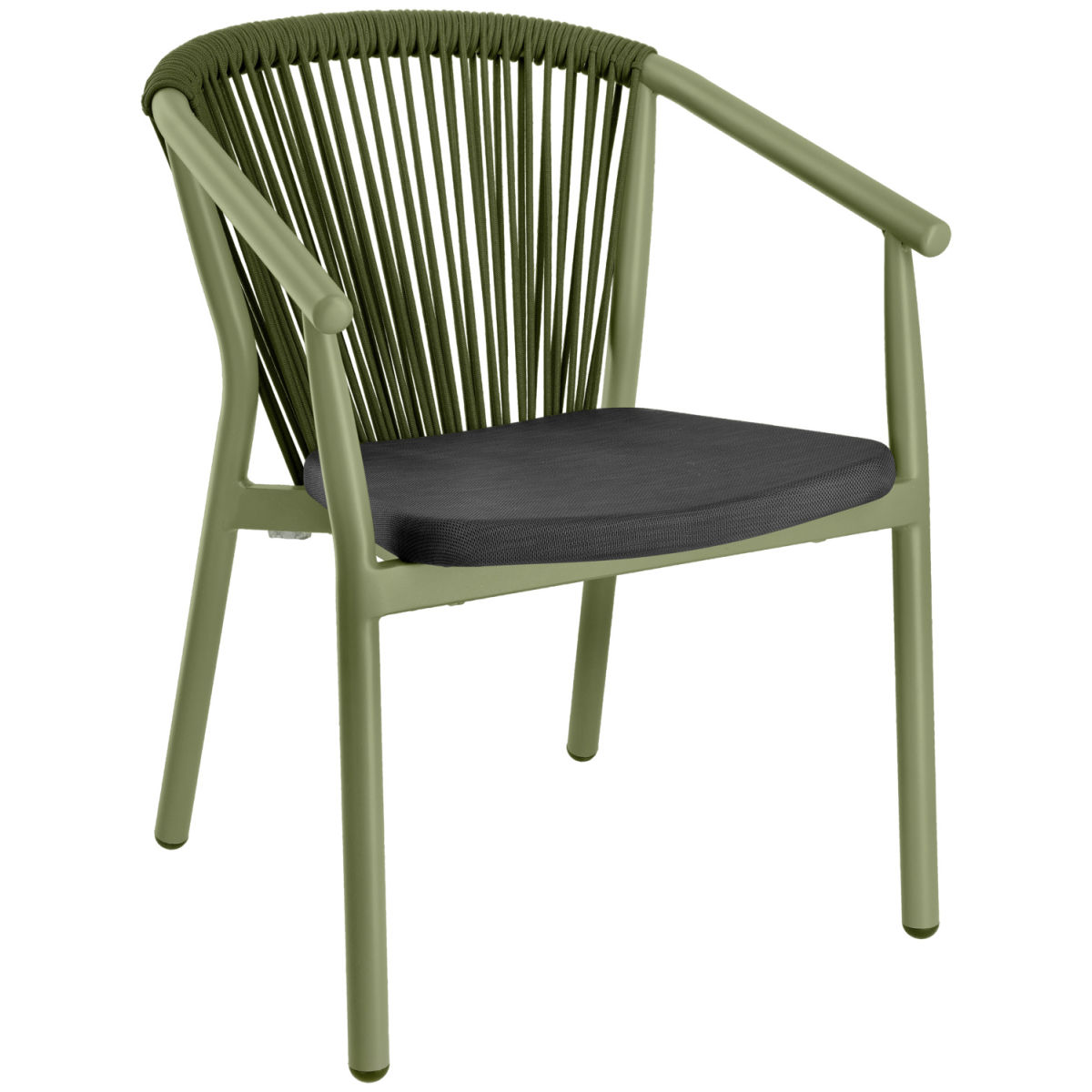 Sedia da esterno in corda impilabile Calvo II VEGA; 57x59x78 cm (LxPxH); seduta antracite, struttura salvia; 2 pz. / confezione