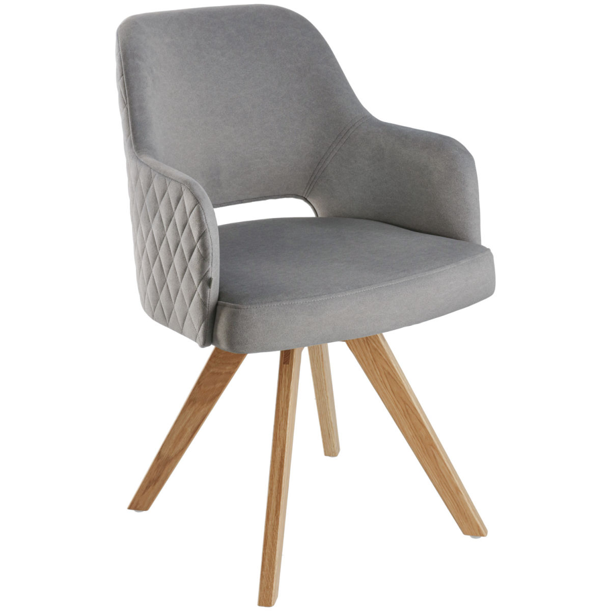 Sedia girevole Twist Velluto VEGA; 46x47x85 cm (LxPxH); seduta grigio, struttura quercia