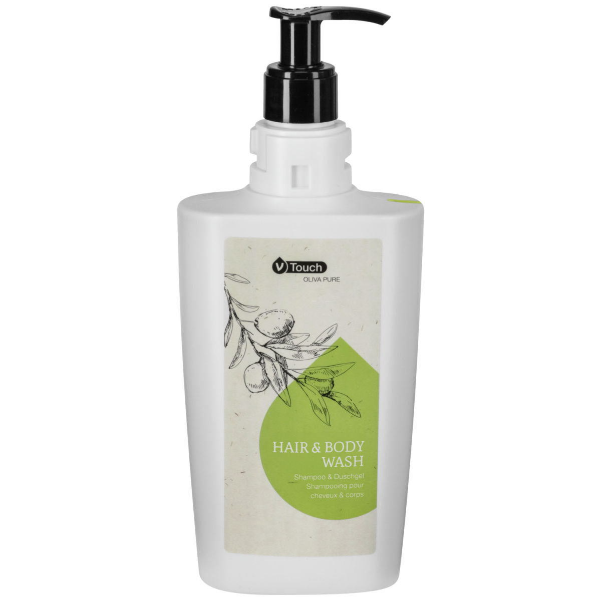 V-Touch Hotel shampoo en douchegel Oliva Organic 2-in-1 pompdispenser; 400 ml; groen; 24 stuk / verpakking