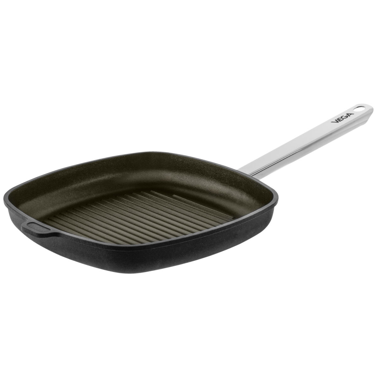 Padella/bistecchiera a induzione con griglia VEGA; 28x28x6.5 cm (LxLxH); nero; quadrata