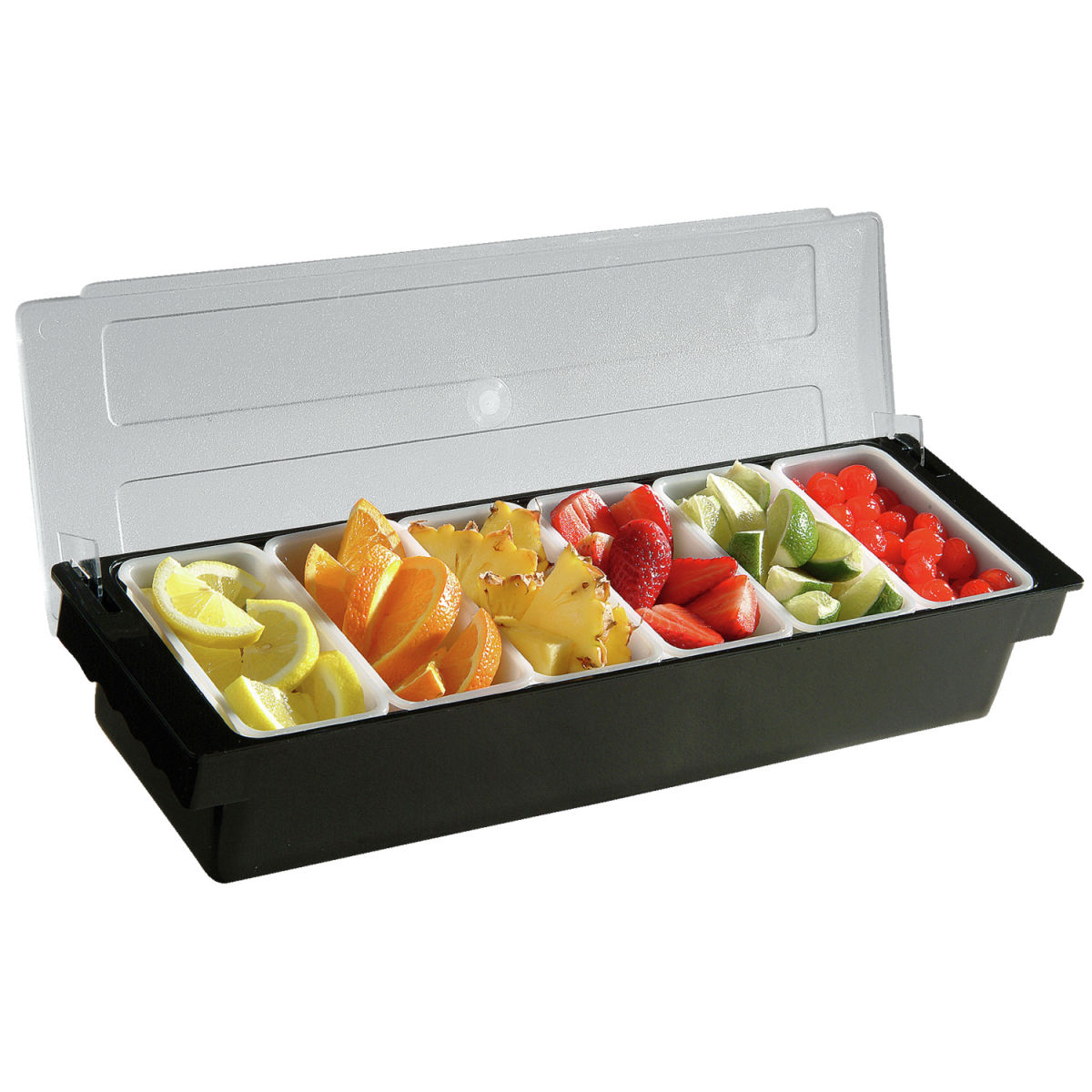 VEGA Zutatenbehälter Widnes mit 6 Einsätzen 49.5x15x9 cm (LxBxH); schwarz/transparent