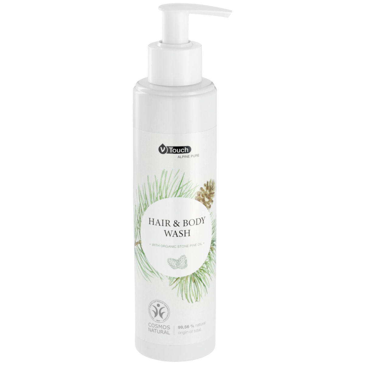 V-Touch Hotel shampoo en douchegel Pure Alpine  2 in 1 pompdispenser; 240 ml; crème wit; 6 stuk / verpakking