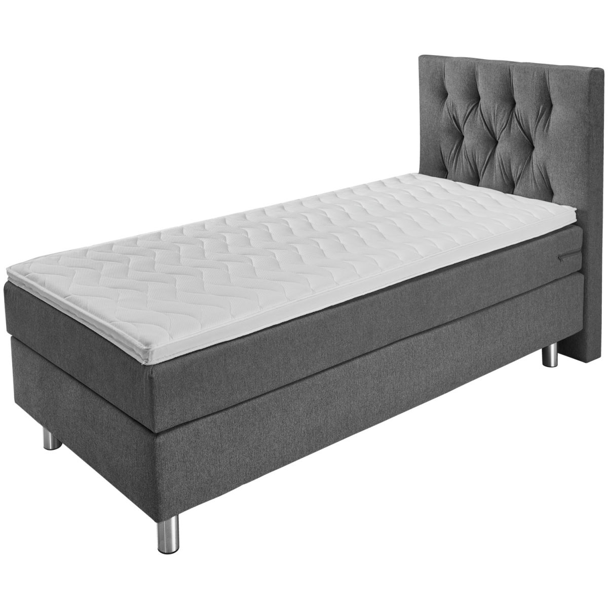 Letto Boxspring Comfort tessuto d’arredo, testiera Chesterfield ERWIN M.; 100x200x60 cm (LxLxH); antracite; duro