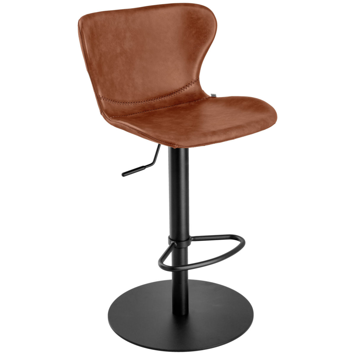 Sgabello con schienale Dallas girevole, regolabile in altezza VEGA; 45x35x105 cm (LxPxH); seduta cognac, struttura nero