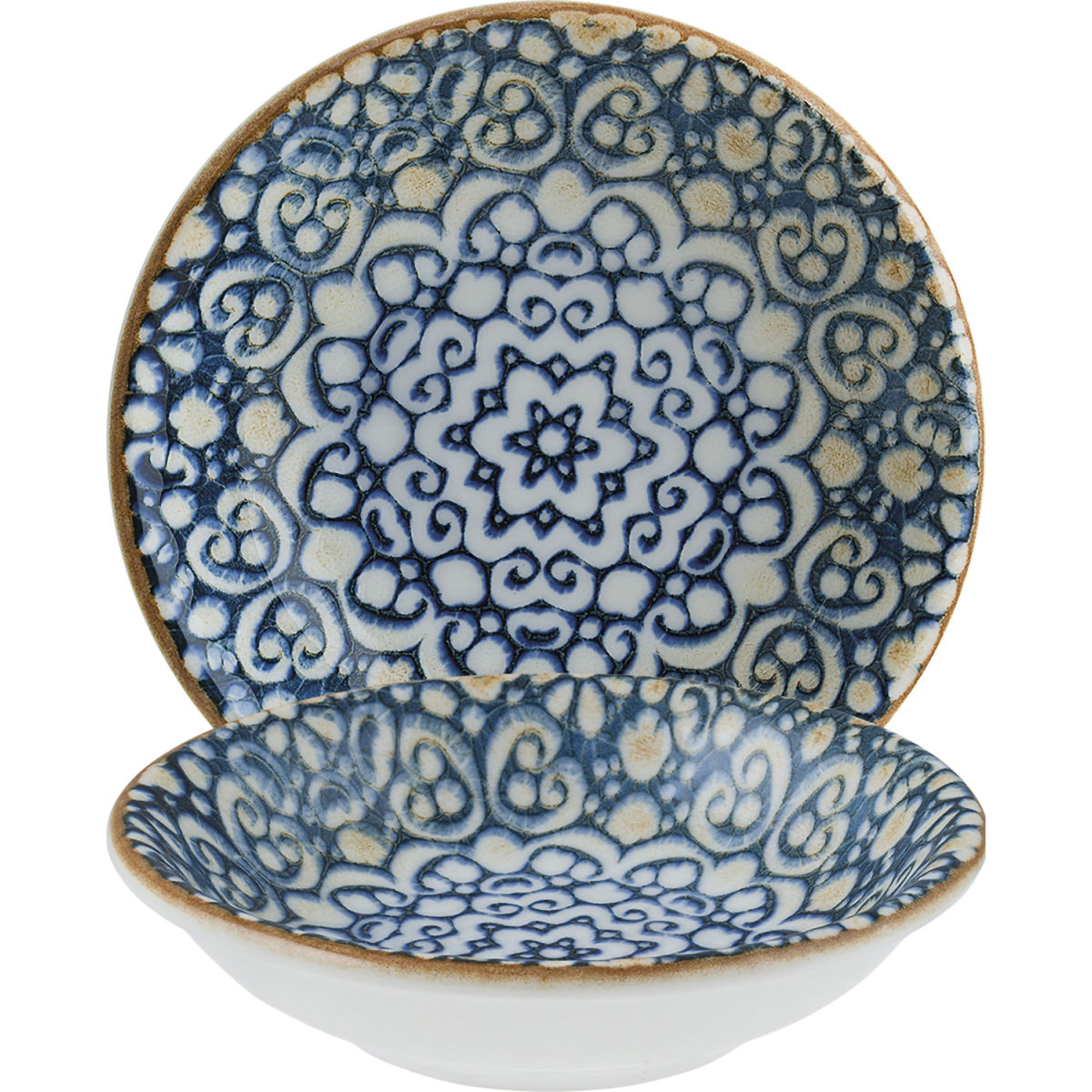 Ciotoline Alhambra Bonna; 50ml, 9x2 cm (ØxH); blu/bianco/marrone; rotonda; 24 pz. / confezione