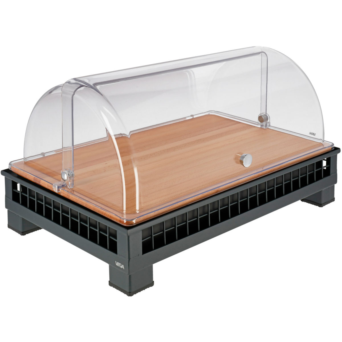 Vetrina salvafreschezza Portland legno 1/1 VEGA; Misura GN 1/1, 55.4x35.2x29.9 cm (LxLxH); antracite/trasparente/faggio; rettangolare