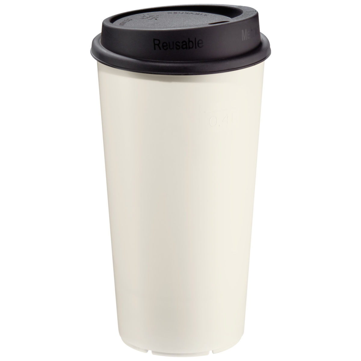 Tazza riutilizzabile Clair con coperchio VEGA; 400ml, 8x14.5 cm (ØxH); nero/bianco crema; 20 pz. / confezione