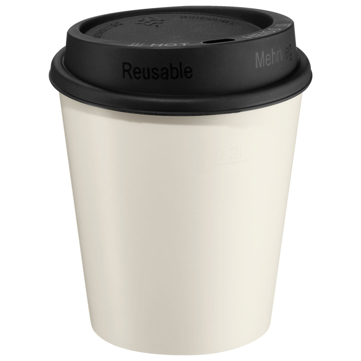 Tazza riutilizzabile Clair con coperchio VEGA; 200ml, 8x9 cm (ØxH); nero/bianco crema; 20 pz. / confezione