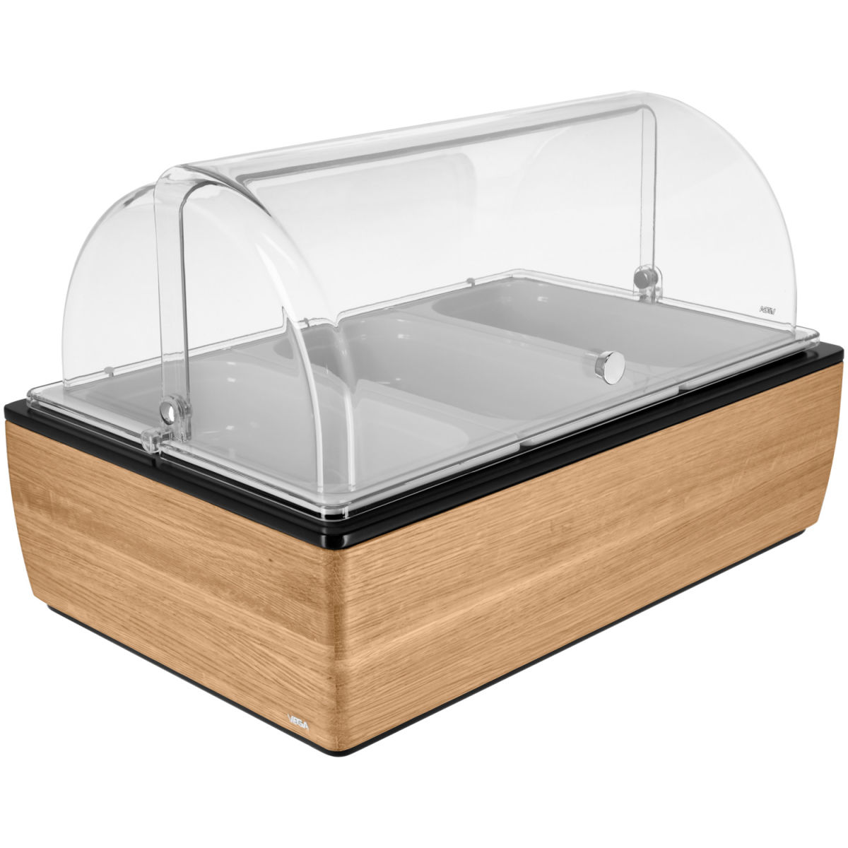 Vetrina salvafreschezza Montana quercia 6,5 cm melamina bianca 3 x 1/3 VEGA; Misura GN 1/1, 57x36.5x27.4 cm (LxLxH); quercia/trasparente/bianco; rettangolare