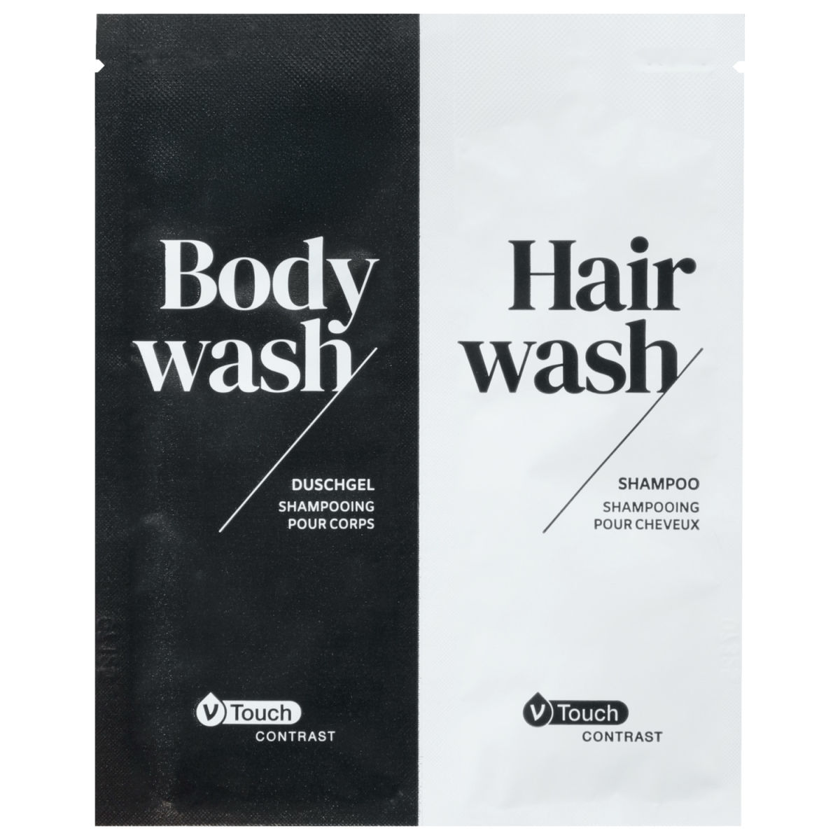 Shampoo e gel doccia Contrast V-Touch; 12 ml; blu chiaro/giallo; 800 pz. / confezione