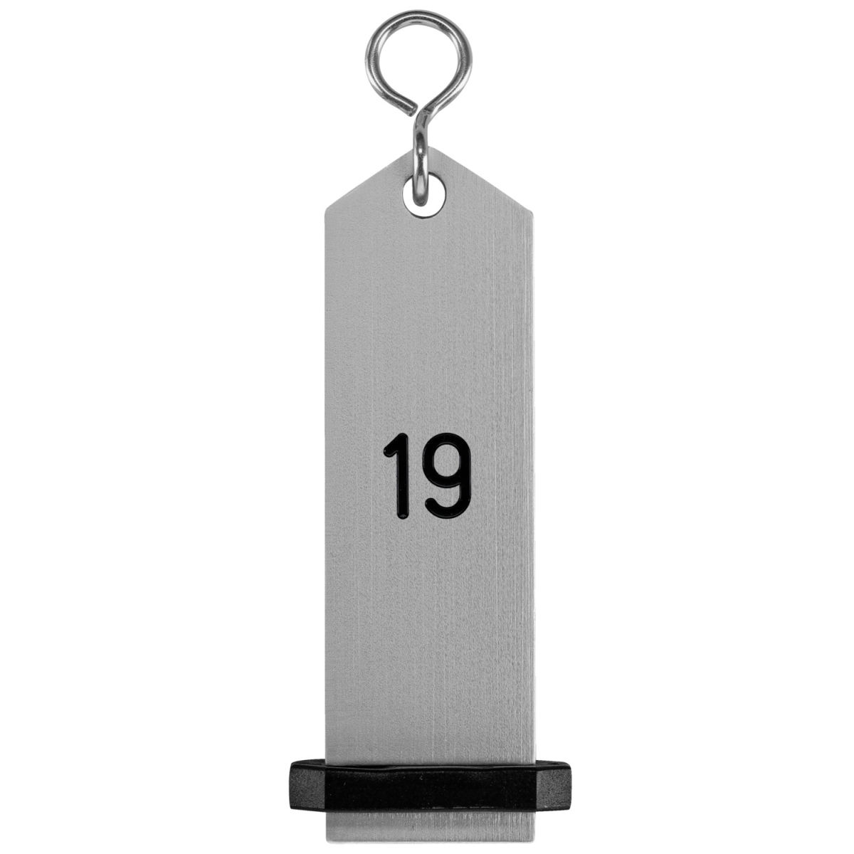 Portachiavi Bumerang con incisione numeri VEGA; 10x3 cm (LxL); argento; incisione 19