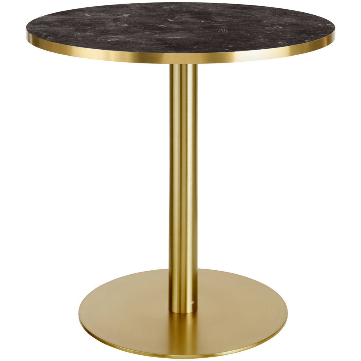 Mesa Marvani armazón de acero inox. VEGA; 75x80 cm (AtxØ); Tablero dorado/negro/mármol, Estructura dorado; redonda