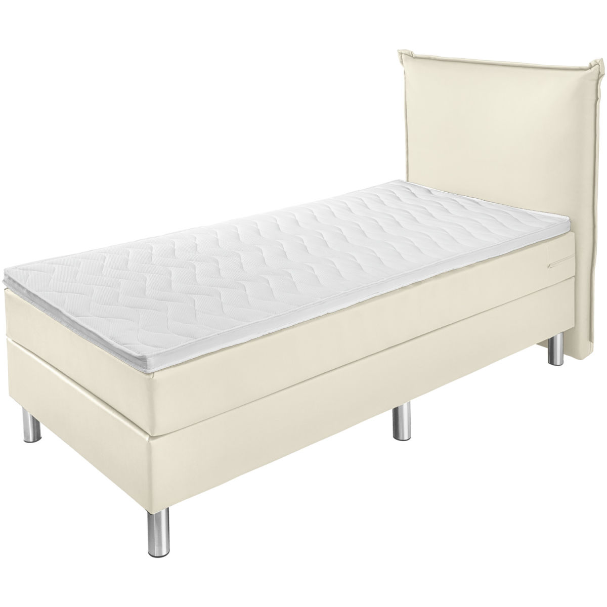 Letto Boxspring Basic similpelle, testiera imbottita ERWIN M.; 90x200x63 cm (LxLxH); bianco perla; duro