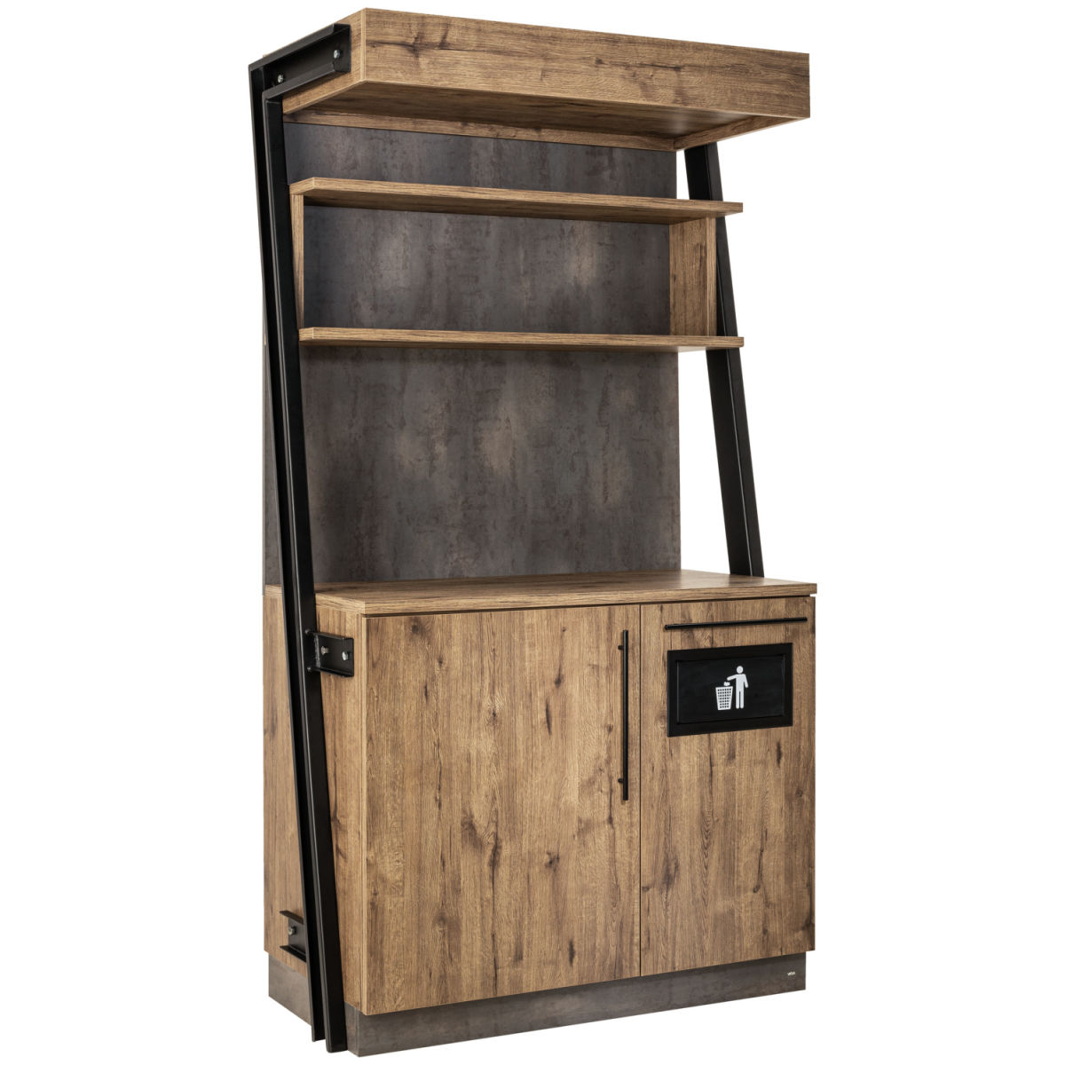 Mobile bar Baristo Industrial con raccolta rifiuti VEGA; 118x61x216 cm (LxPxH); quercia antica
