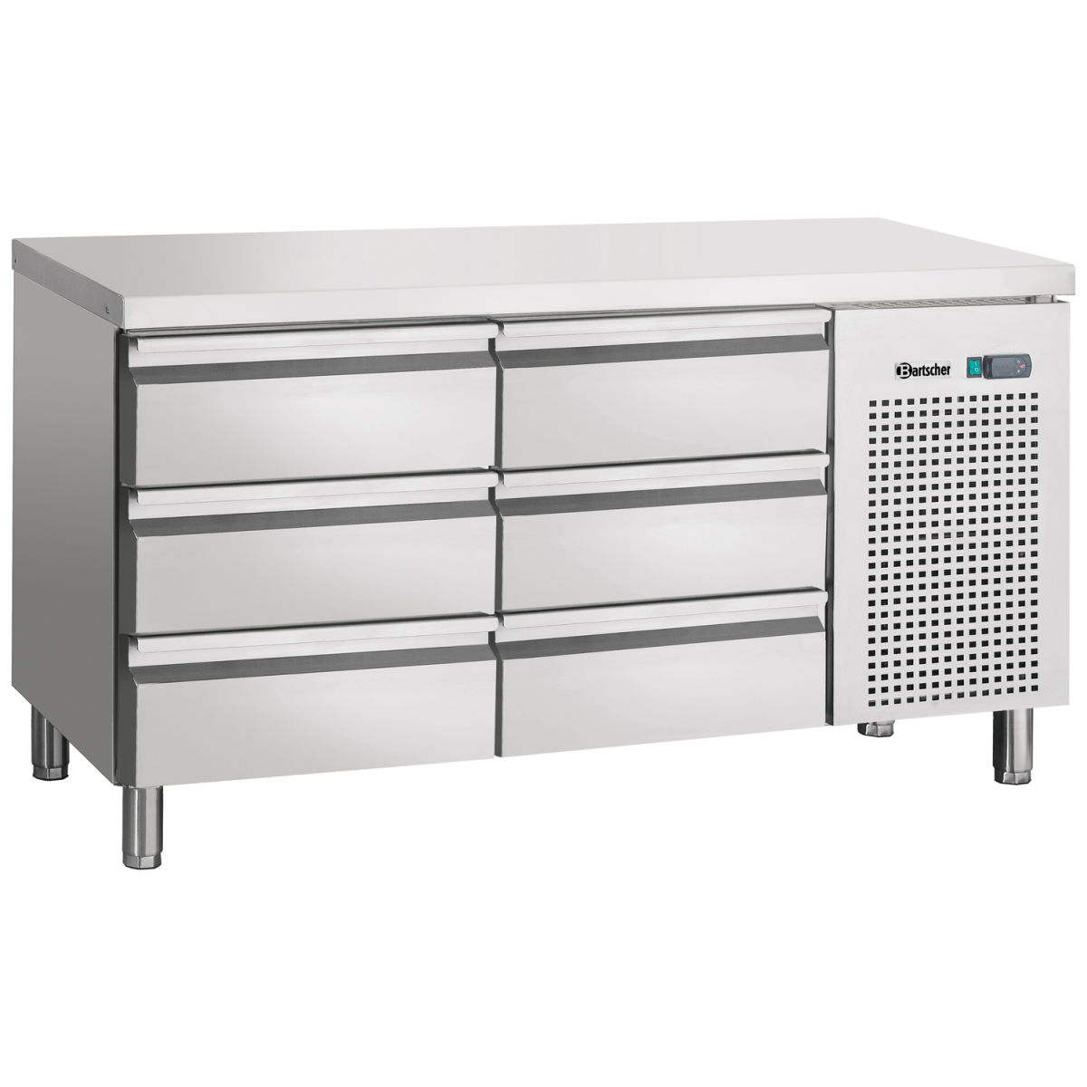Kühltisch, GN 1/1, 6 Schubladen ohne Aufkantung 134.2x85x70 cm (BxHxT)