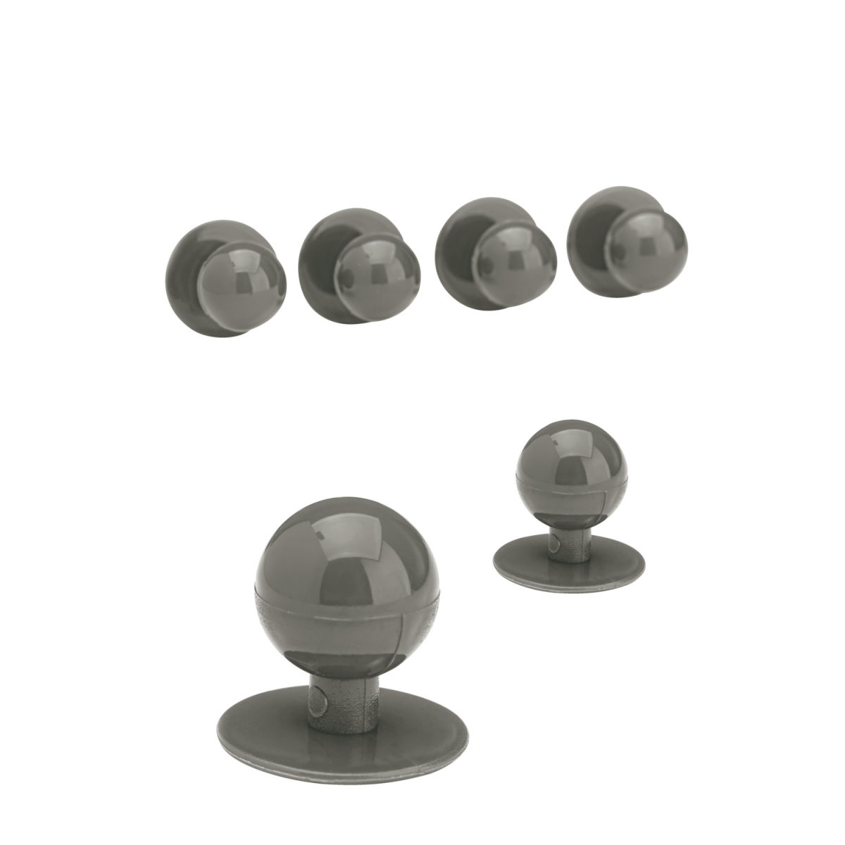 Botones de bola lisos PULSIVA; gris; redonda; 12 pz. / Paquete