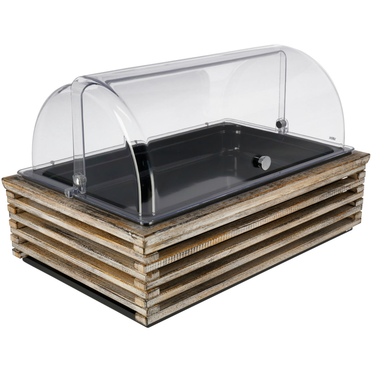 Vetrina salvafreschezza Natchez 6,5 cm melamina nera 1/1 VEGA; Misura GN 1/1, 57.5x37x27.7 cm (LxLxH); bianco vintage/trasparente/bianco; rettangolare