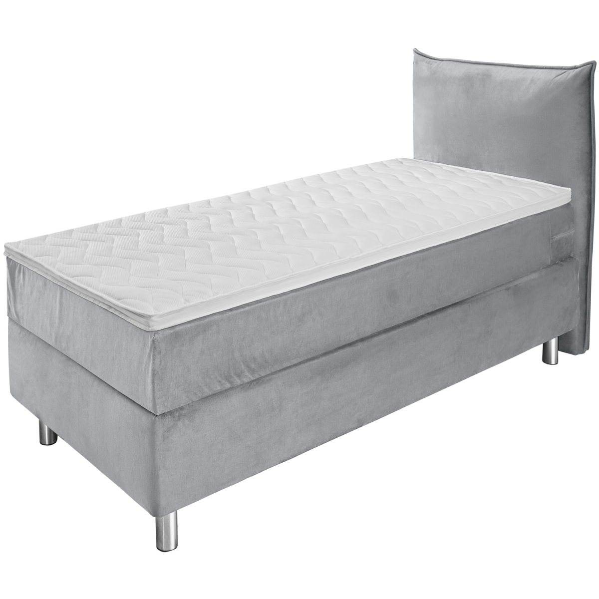 Letto Boxspring Comfort velluto, testiera imbottita ERWIN M.; 90x200x60 cm (LxLxH); grigio chiaro; duro