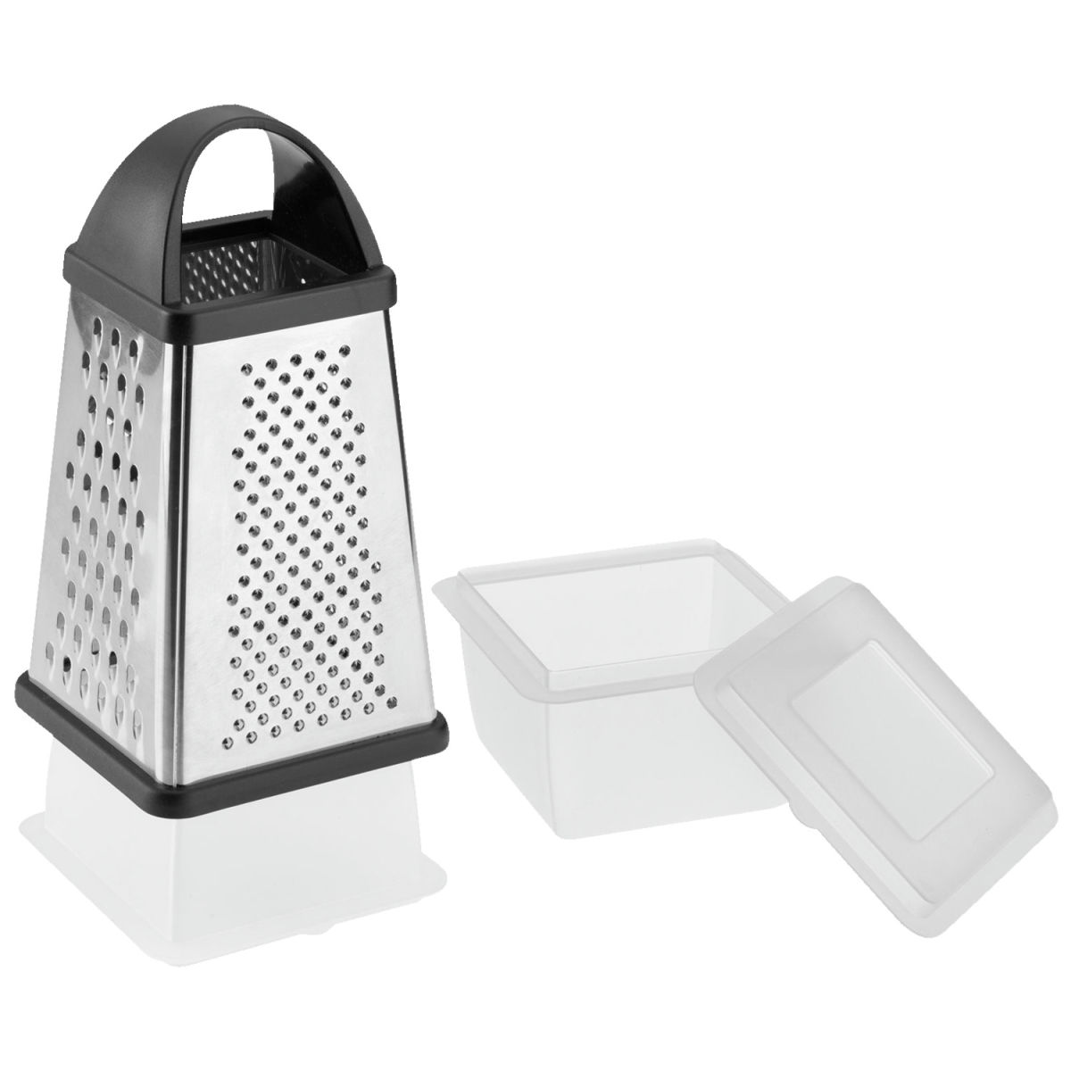Grattugia a quattro lati con contenitore di raccolta Westmark; 13x13.6x25 cm (LxLxH); argento/nero