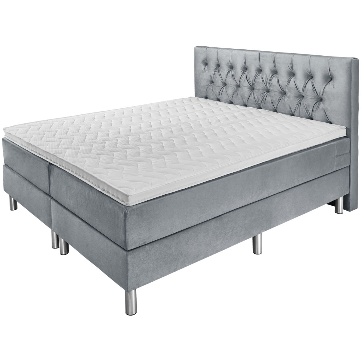 Letto componibile Basic velluto, testiera Chesterfield. ERWIN M.; 200x200x63 cm (LxLxH); grigio chiaro; duro
