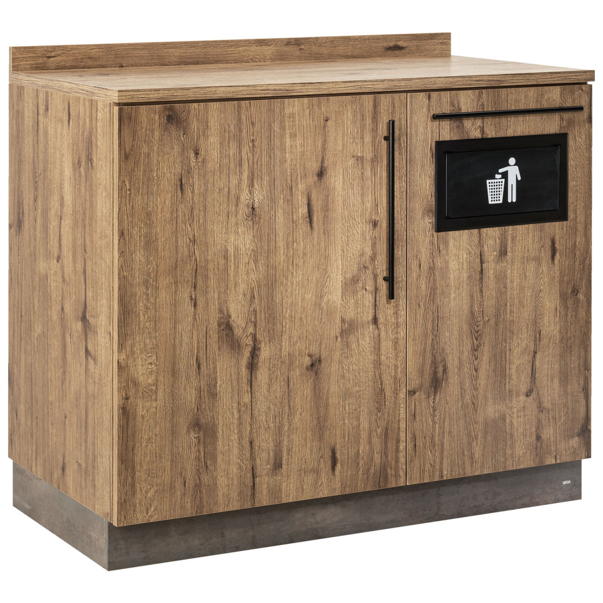 Banco cassa Baristo Basic con sistema raccolta rifiuti VEGA; 110x61x99.5 cm (LxPxH); quercia antica, manico nero