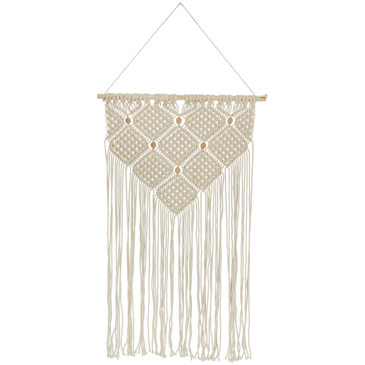 Decorazione pendente in macramè Sukara; 70x45 cm (LxL); bianco crema/marrone